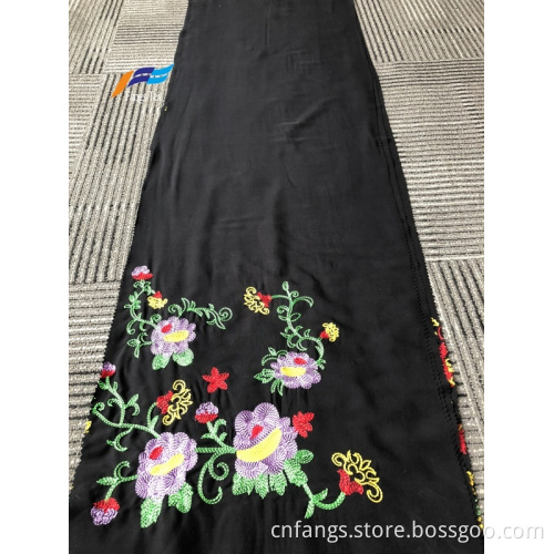 Formal Black 100 Polyester Wool Peach Embroidery Fabric